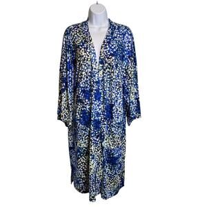 Carole Hochman Women's Blue Floral Long‎ Open Front Cardigan Size XL Loungewear